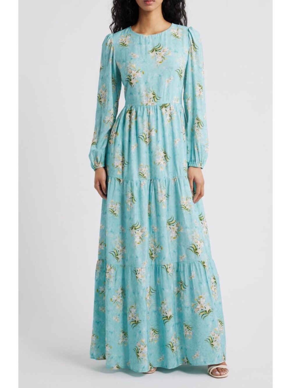 Petal & Pup Bernice blue floral Long Sleeve Maxi Dress size XS